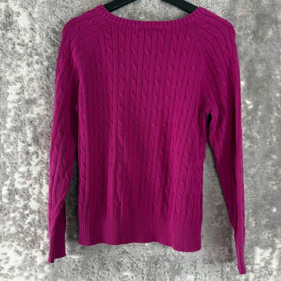 St Johns Bay Size M Cable Knit Sweater Purple Round Neck Long Sleeve - Picture 3 of 8